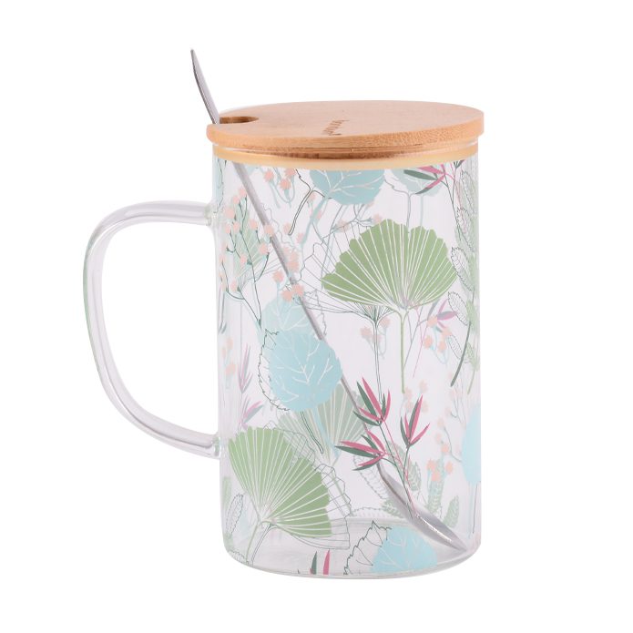 لیوان شیشه ای آمارون بامبوم با درب بامبو مدل آگیتا کد B1162